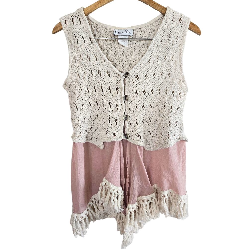VINTAGE 1990'S 100% COTTON BOHEMIAN WOVEN VEST BUTTON UP SLEEVELESS TOP